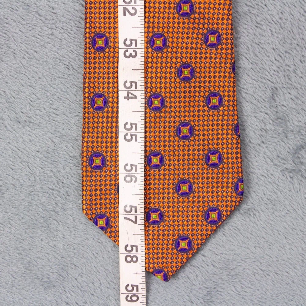 Robert Talbott Best of‎ Class Orange Geometric Medallion Silk Tie Hand Sewn USA